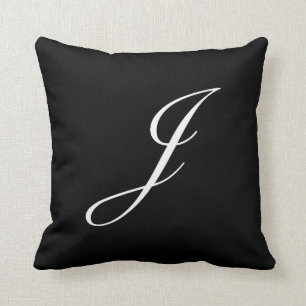 Letter J Black Monogram Pillow