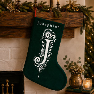 Letter J Botanical Monogram Personalised Stocking