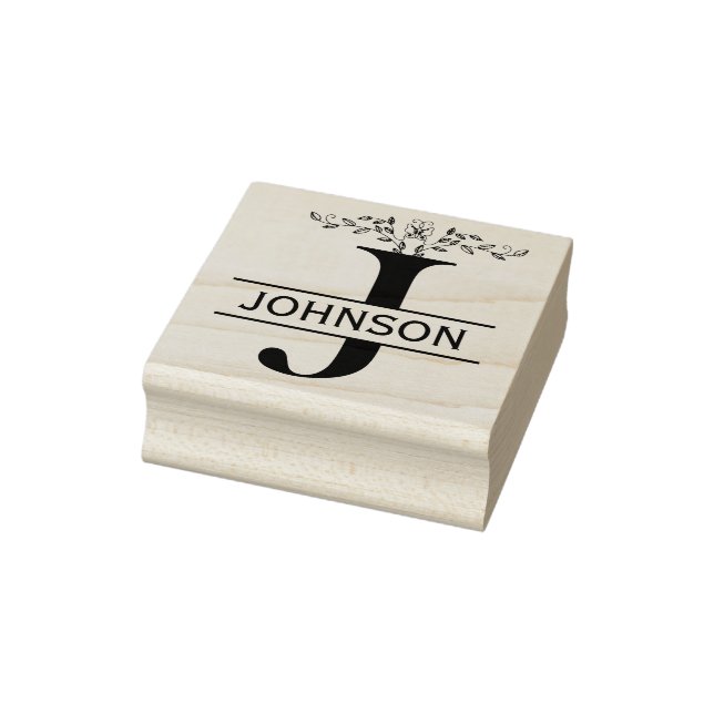 Letter J butterfly Leaves Split Monogram  Rubber Stamp (Stamp)