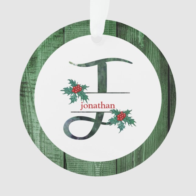*~* Letter J  Christmas PHOTO Rustic Wood AP44 Orn Ornament (Front)