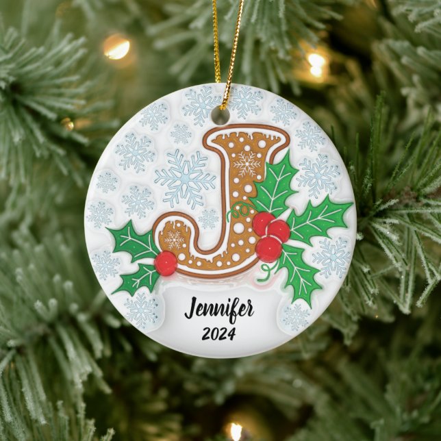 Letter J Custom Name Christmas Ceramic Ornament (Tree)