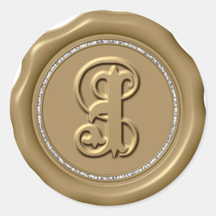 *~* Letter J Diamond Circle GOLD Wax Seal Stickers