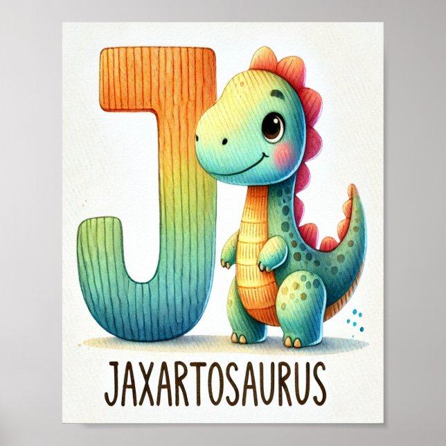 Letter J, Dinosaur Alphabet Watercolor Poster (Front)