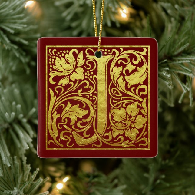 Letter J First Letter Faux Gold Ceramic Ornament (Tree)