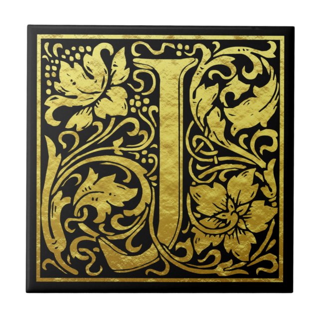 Letter J First Letter Faux Gold Ceramic Tile (Front)