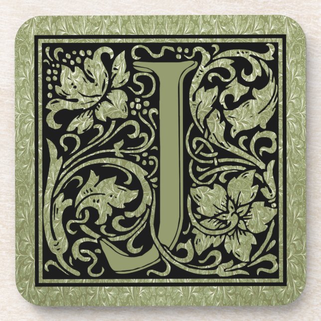 Letter J First Letter Monogram Coaster (Front)