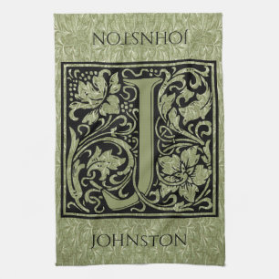 Letter J First Letter Monogram Personalised Tea Towel