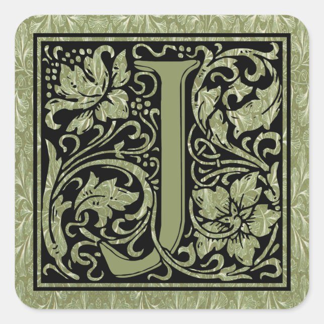Letter J First Letter Monogram Square Sticker (Front)