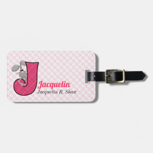 Letter J for Jackrabbit in Pink Plaid Patterns Luggage Tag