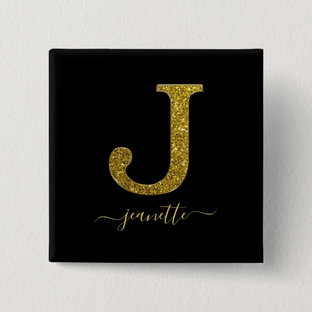 Letter J glitter 15 Cm Square Badge (Front)