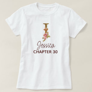 Letter J Gold Monogram Blush Pink Roses Birthday T-Shirt