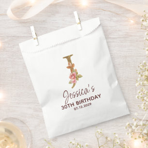 Letter J Gold Monogram Blush Pink Roses Favour Bag