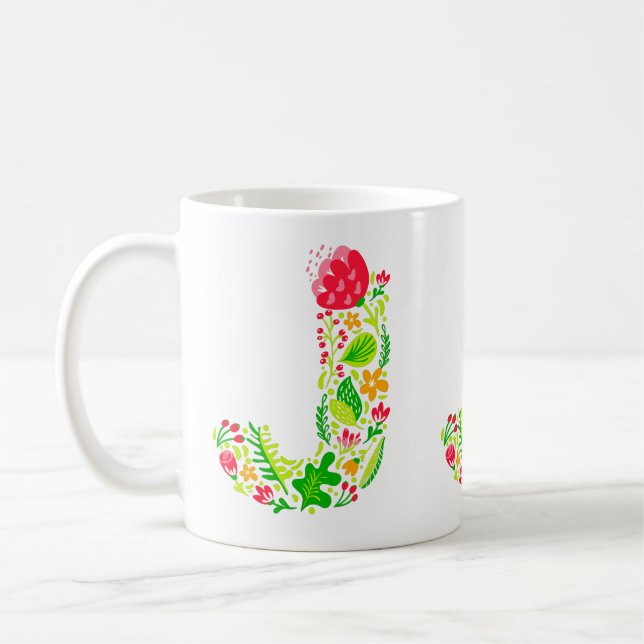 Letter J in Flowers Coffee Mug (Left)