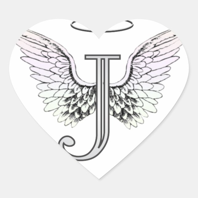 Letter J Initial Monogram with Angel Wings & Halo Heart Sticker (Front)