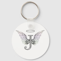 Letter J Initial Monogram with Angel Wings & Halo
