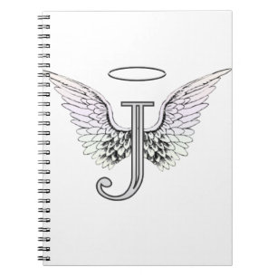 Letter J Initial Monogram with Angel Wings & Halo Notebook