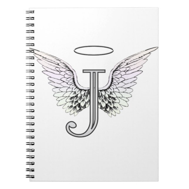 Letter J Initial Monogram with Angel Wings & Halo Notebook (Front)