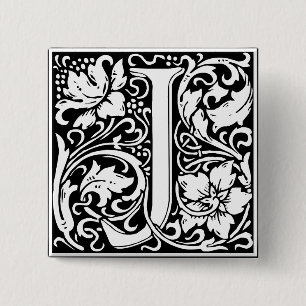 Letter J Mediaeval Monogram Art Nouveau 15 Cm Square Badge