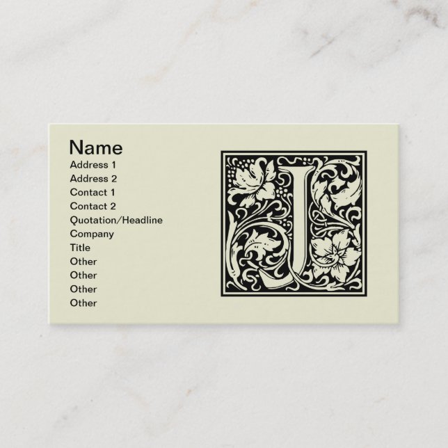 Letter J Mediaeval Monogram Art Nouveau Business Card (Front)