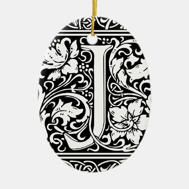 Letter J Mediaeval Monogram Art Nouveau Ceramic Ornament (Front)