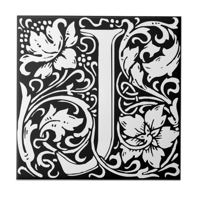 Letter J Mediaeval Monogram Art Nouveau Ceramic Tile (Front)