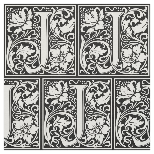 Letter J Mediaeval Monogram Art Nouveau Fabric (Swatch)