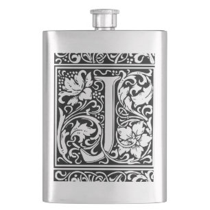 Letter J Mediaeval Monogram Art Nouveau Hip Flask
