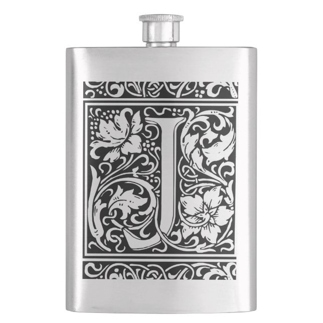Letter J Mediaeval Monogram Art Nouveau Hip Flask (Front)