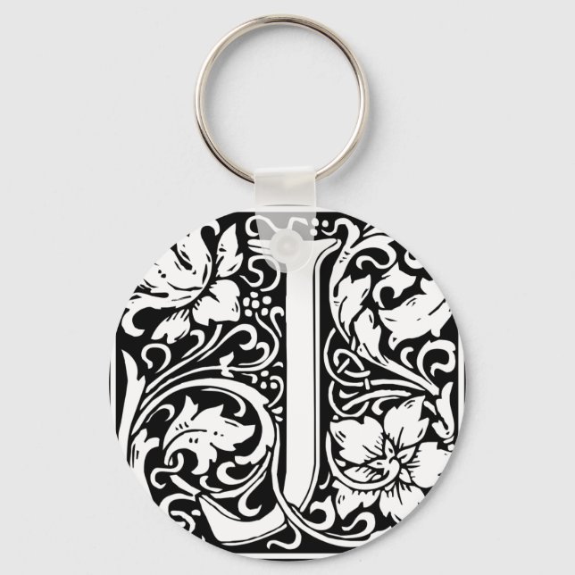 Letter J Mediaeval Monogram Art Nouveau Key Ring (Front)