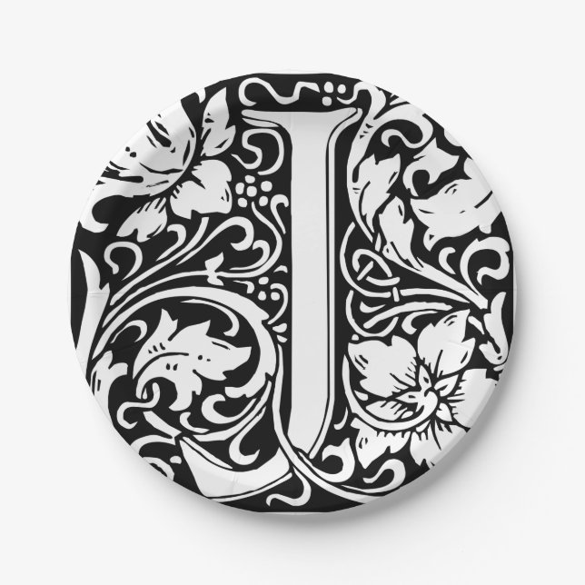 Letter J Mediaeval Monogram Art Nouveau Paper Plate (Front)