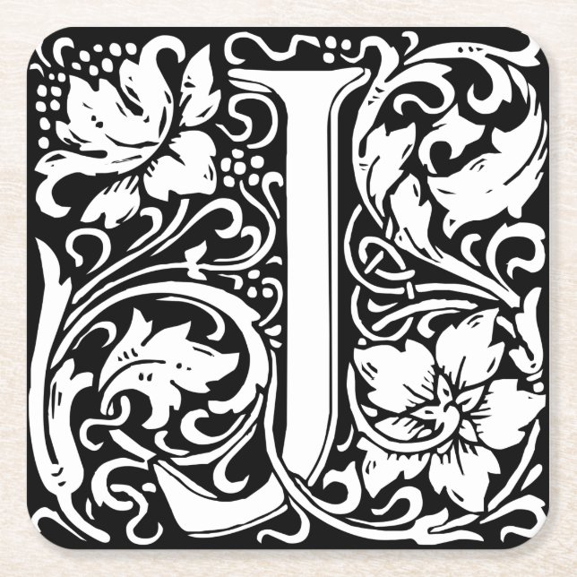 Letter J Mediaeval Monogram Art Nouveau Square Paper Coaster (Front)