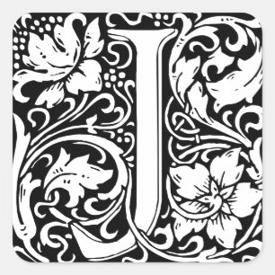 Letter J Mediaeval Monogram Art Nouveau Square Sticker
