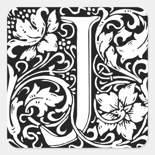 Letter J Mediaeval Monogram Art Nouveau Square Sticker (Front)