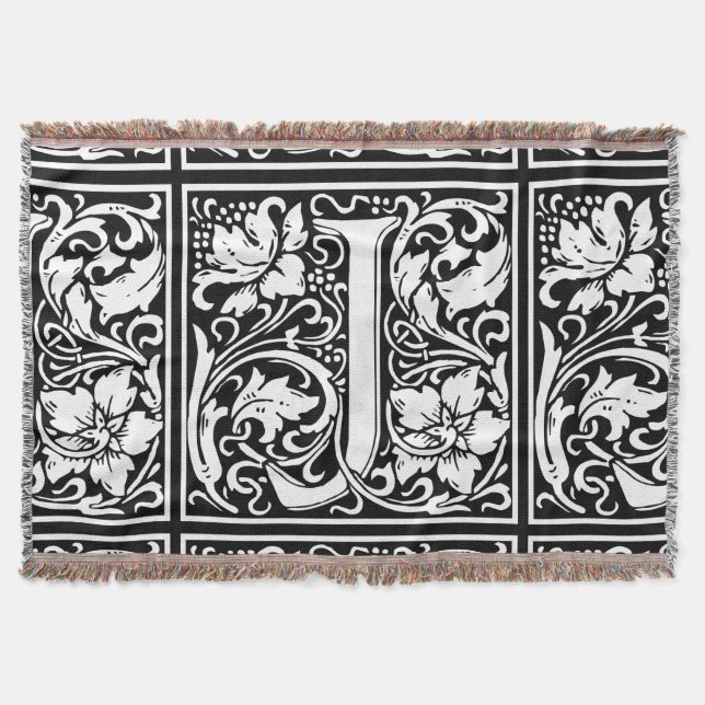 Letter J Mediaeval Monogram Art Nouveau Throw Blanket (Front)