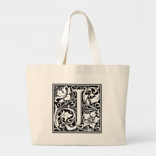 Letter J Mediaeval Monogram Vintage Initial Large Tote Bag