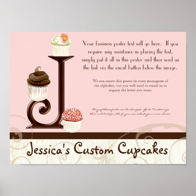 Letter J Monogram Dessert Bakery Business Poster (Front)