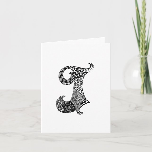Letter J Monogram in Black and White Note Card (Front)