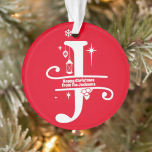 Letter J Monogram Initial Family Name Greeting Ornament