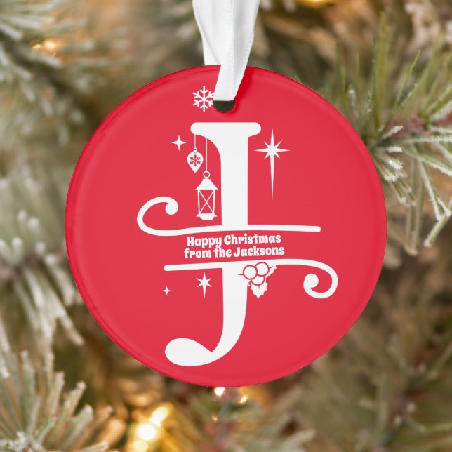 Letter J  Monogram Initial Family Name Greeting  Ornament (Tree)