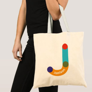 Letter J Monogram Name Blue Orange Typography Tote Bag