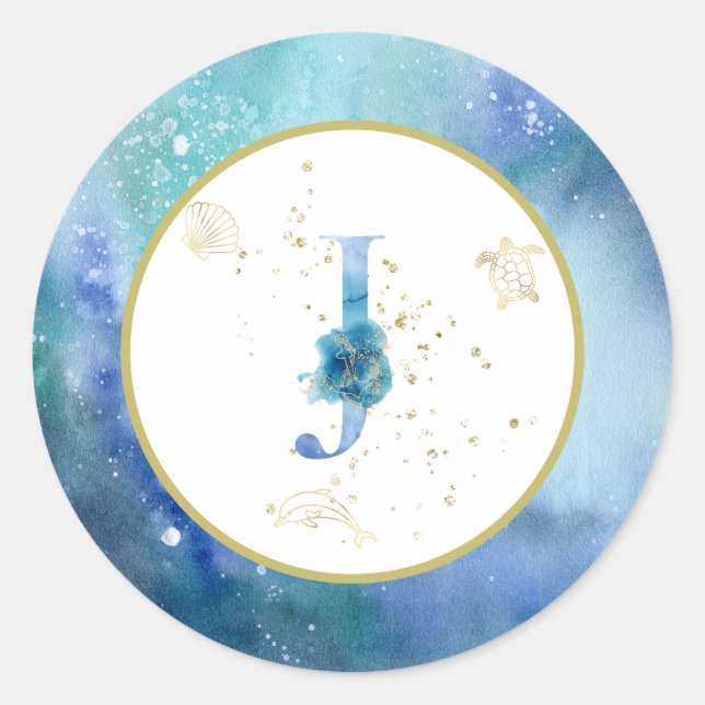 *~*  LETTER J -  Nautical Beach Envelope  Sticker (Front)