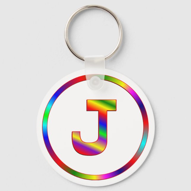 Letter J Rainbow Key Ring (Front)