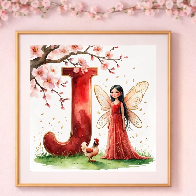 Letter J Rooster Cherry Blossom Fairy Poster Art (Creator Uploaded)
