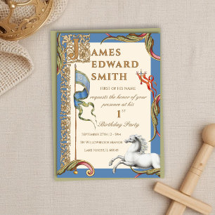 Letter J Royal Mediaeval 1st Birthday Invitation
