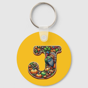 Letter J Thanksgiving style gift Key Ring