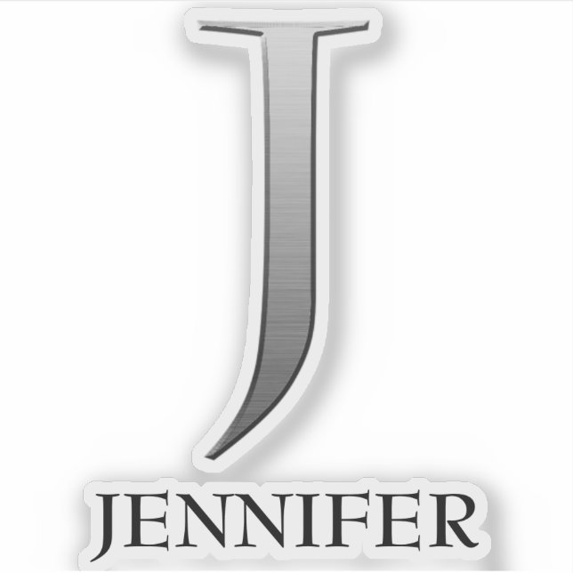 Letter J Two-Tone Silver Grey and Name Sticker (Front)