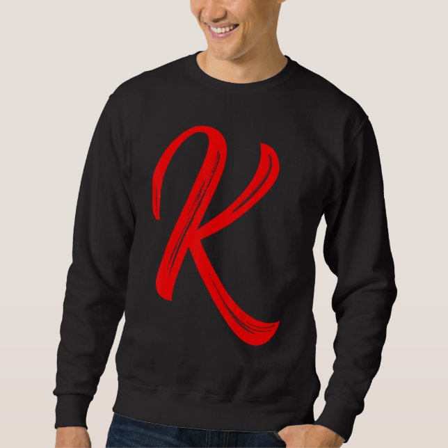 Letter K Alphabet Large Red Graphic Initial Sweatshirt (Front)