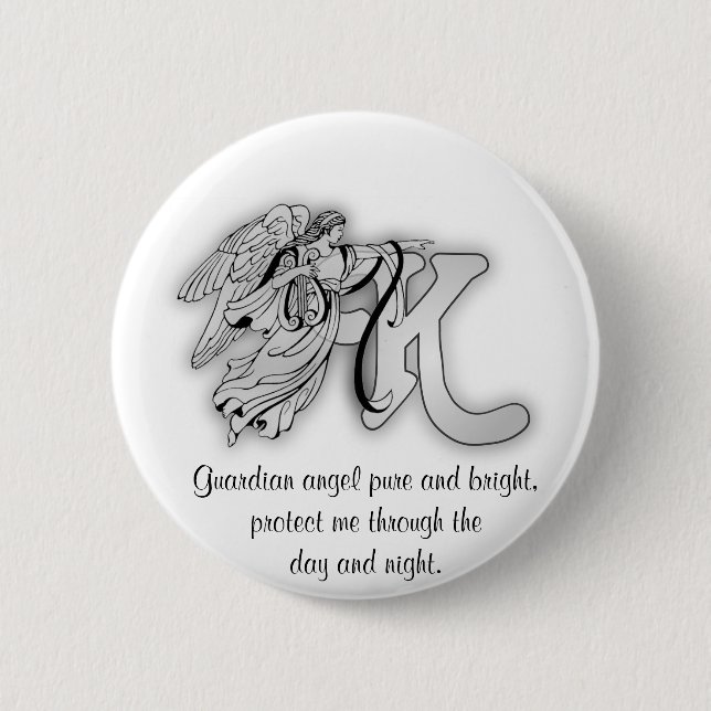 Letter K angel monogram alphabet initial 6 Cm Round Badge (Front)