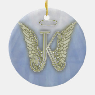 Letter K Angel Monogram Ceramic Tree Decoration