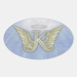 Letter K Angel Monogram Oval Sticker